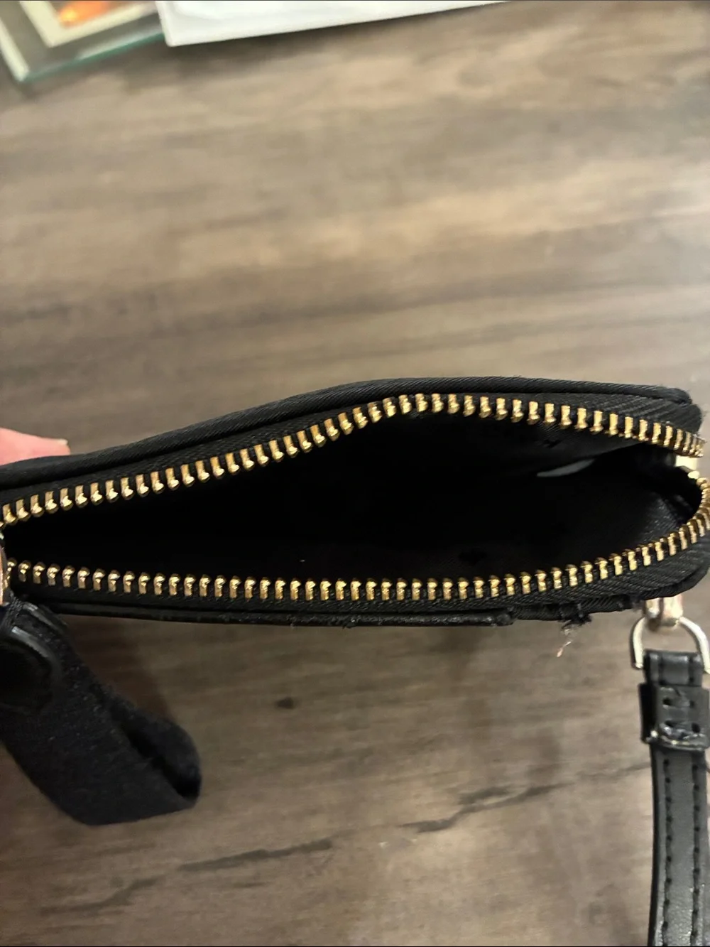kate spade Black Nylon Zip Card Pouch with Gold Logo